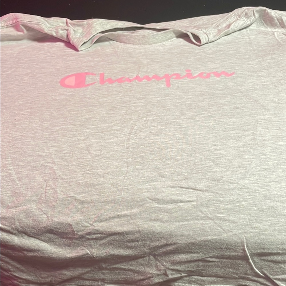 Champion Heather Gray Tee with Pink Script